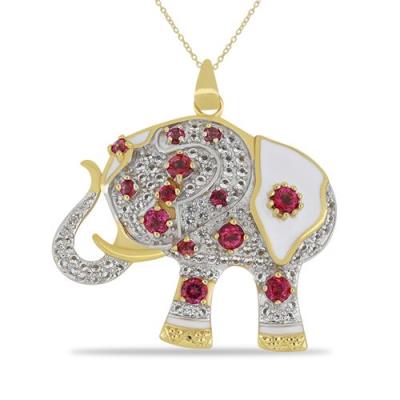 BUY 925 SILVER NATURAL PINK TOPAZ WITH WHITE ZIRCON GEMSTONE ELEPHANT DESIGN ENAMEL PENDANT