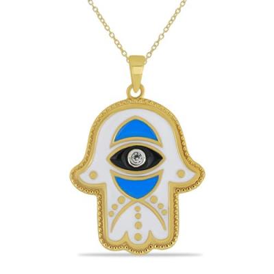 BUY AFRICAN WHITE TOPAZ GEMSTONE ENAMEL PENDANT IN 925 SILVER 