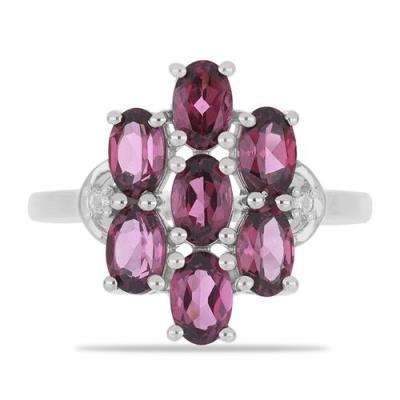 BUY STERLING SILVER NATURAL RHODOLITE GEMSTONE CLUSTER RING 