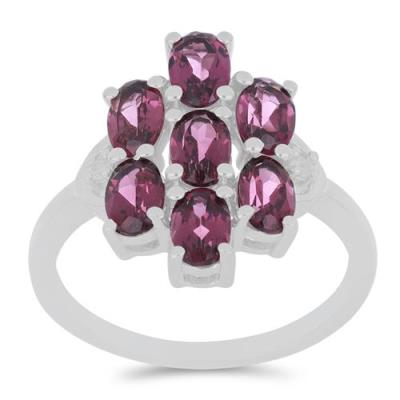 BUY STERLING SILVER NATURAL RHODOLITE GEMSTONE CLUSTER RING 
