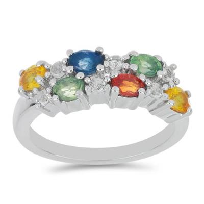 BUY MULTI SAPPHIRE GEMSTONE RING IN STERLING SILVER 