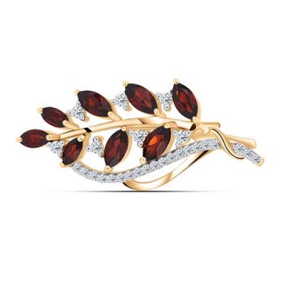 BUY GOLD PLATED BROOCH WITH NATURAL GARNET GEMSTONE 