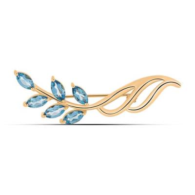 BUY BROOCH WITH SWISS BLUE TOPAZ GEMSTONE IN GOLD PLATED FINISH