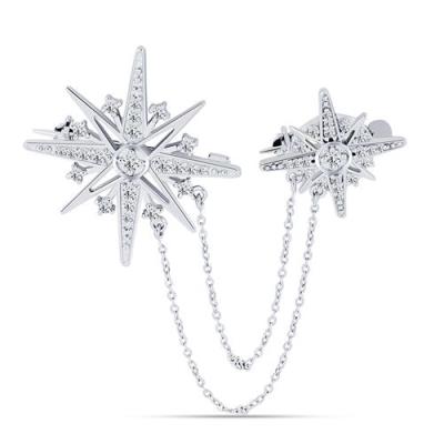 BUY STERLING SILVER BROOCH WITH REAL WHITE DIAMOND GEMSTONE