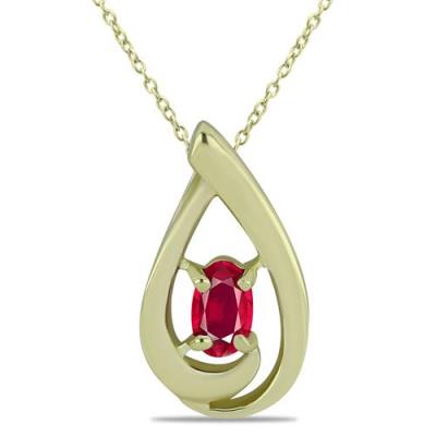 BUY GOLD PLATED FINISH NATURAL GLASS FILLED RUBY GEMSTONE PENDANT