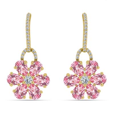 BUY 14K GOLD PINK TOPAZ GEMSTONE FLORAL EARRINGS