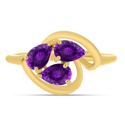 Wholesale 14K Gold Pear Amethyst Contoured Swirl Ring Supplier for Bulk Orders