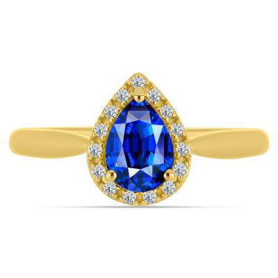 BUY 14K GOLD NATURAL BLUE SAPPHIRE GEMSTONE HALO RING