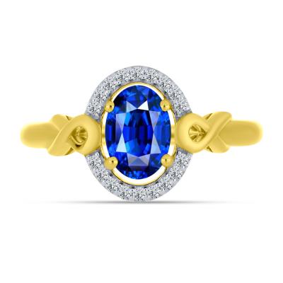 BUY 14K GOLD WITH BLUE SAPPHIRE GEMSTONE HALO RING