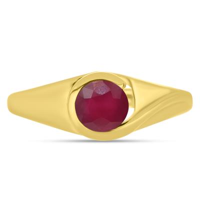 BUY 14K GOLD WITH GLASS FILLEED RUBY GEMSTONE SINGLE STONE RING