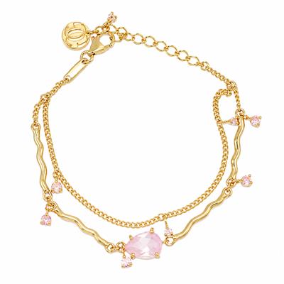 BUY GOLD PLATED FANCY ROSE QUARTZ GEMSTONE MOLTEN CHAIN BRACELET 