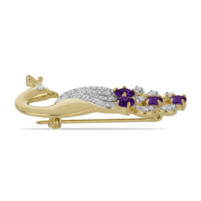 BUY 925 SILVER GOLD PLATED BROOCH WITH AFRICAN AMETHYST GEMSTONE