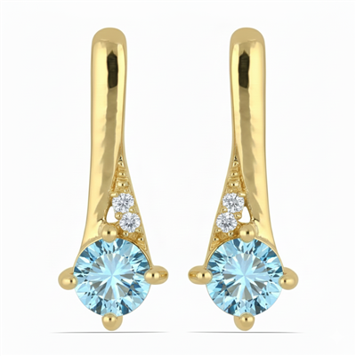 Bulk 14K Gold Round Aquamarine Tapered Dangle Earrings Diamond-Accent Drop - Wholesale Gemstone Jewelry Exporter USA