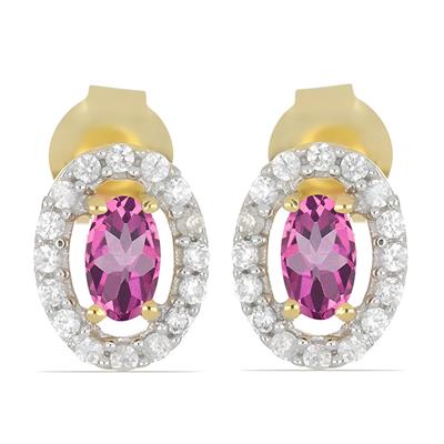 BUY 14K GOLD NATURAL PINK TOPAZ GEMSTONE HALO RING WITH WHITE DIAMOND