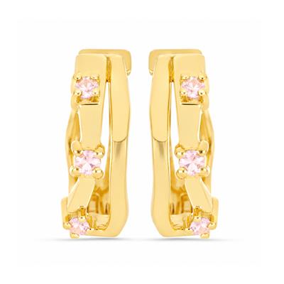 BUY 925 SILVER GOLD PLATED MOLTEN EARRING WITH ROSE QUARTZ GEMSTONE 