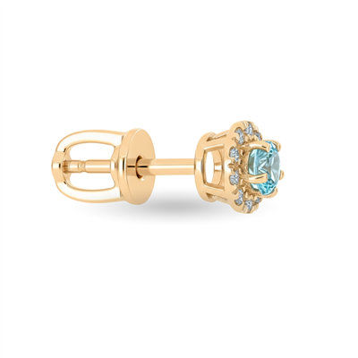 BUY 14K GOLD WITH HALO AQUAMARINE GEMSTONE EARRING