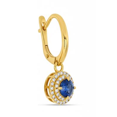 BUY 14K GOLD WITH BLUE SAPPHIRE GEMSTONE HALO EARRING