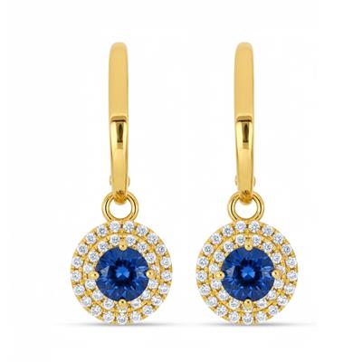 BUY 14K GOLD WITH BLUE SAPPHIRE GEMSTONE HALO EARRING