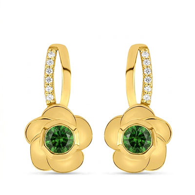 BUY 14K GOLD FLOWER EARRING WITH GREEN TOURMALINE GEMSTONE 