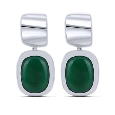 BUY 925 SILVER MOLTEN WITH GREEN ONYX GEMSTONE EARRING