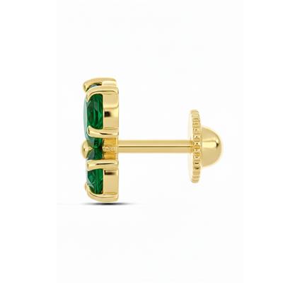 BUY 14K GOLD WITH EMERALD GEMSTONE THREE STONE EARRING