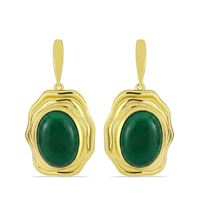 BUY 925 SILVER WITH LARGE GREEN ONYX GEMSTONE MOLTEN EARRING IN GOLD PLATED