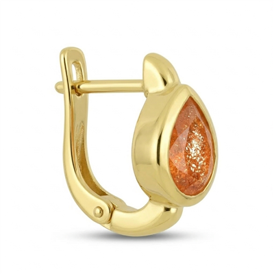 BUY 925 SILVER GOLD PLATED SINGLE STONE EARRING WITH SUNSTONE (ORANGE) GEMSTONE