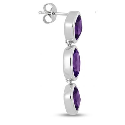 BUY 925 SILVER THREE STONE EARRING WITH AFRICAN AMETHYST GEMSTONE
