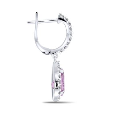 BUY 925 SILVER PEAR DROP HALO EARRING WITH PINK AMETHYST GEMSTONE