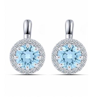 BUY 925 STERLING SILVER NATURAL AQUAMARINE GEMSTONE HALO EARRING