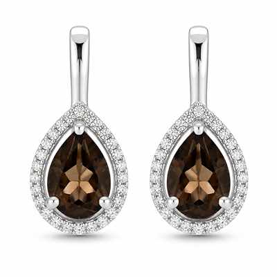 BUY 925 SILVER WITH NATURAL SMOKY GEMSTONE HALO EARRING
