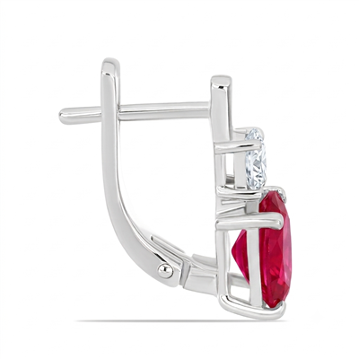 BUY 925 SILVER TWO STONE EARRING WITH GLASS FILLED RUBY GEMSTONE