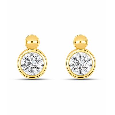 BUY 14K GOLD WITH REAL CVD DIAMOND GEMSTONE BEZEL STUD EARRINGS