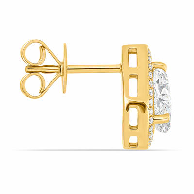 BUY 14K GOLD WITH REAL CVD DIAMOND GEMSTONE HALO EARRING