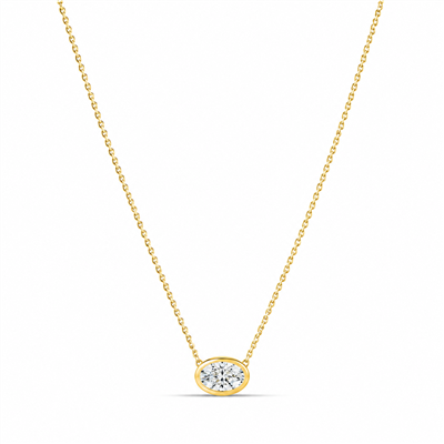 BUY 14K Gold Oval Bezel Set CVD Diamond Necklace