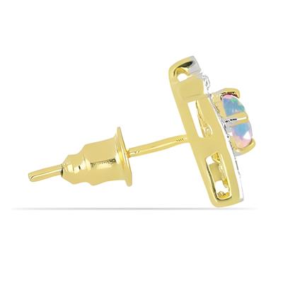 BUY 14K GOLD NATURAL ETHIOPIAN OPAL GEMSTONE CLASSIC EARRINGS WITH WHITE DIAMOND