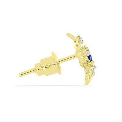 BUY 14K GOLD NATURAL BLUE SAPPHIRE GEMSTONE CLASSIC EARRINGS WITH WHITE DIAMOND