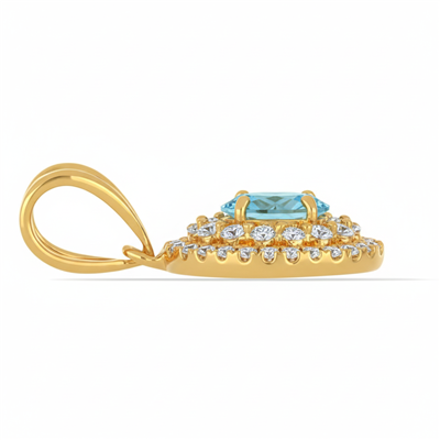 Bulk 14K Gold Oval Aquamarine Diamond Two-Row Frame Specialized Pendants Wholesaler -JewelPin