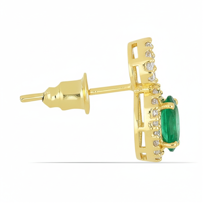 BUY 14K GOLD NATURAL EMERALD GEMSTONE HALO EARRINGS