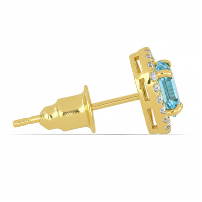 Bulk 14K Gold Oval Aquamarine Single Halo Studs Two-Tone Oval Cluster Earrings Wholesale Oval Halo Jewelry Supplier UK