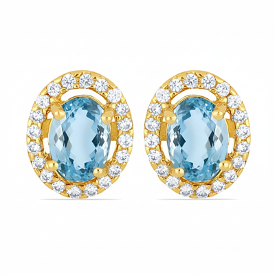 Bulk 14K Gold Oval Aquamarine Single Halo Studs Two-Tone Oval Cluster Earrings Wholesale Oval Halo Jewelry Supplier UK