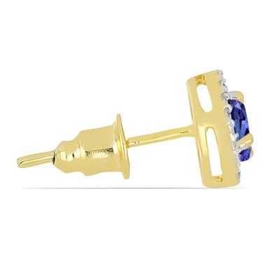 BUY 14K GOLD WHITE DIAMOND NATURAL TANZANITE HALO EARRINGS