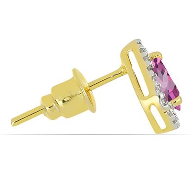 BUY 14K GOLD NATURAL DIAMOND AND PINK TOPAZ GEMSTONE HALO EARRINGS