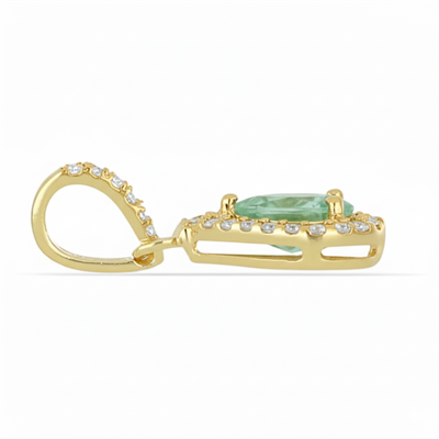 BUY 14K GOLD NATURAL EMERALD GEMSTONE HALO PENDANT WITH WHITE DIAMOND