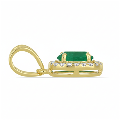 BUY 14K GOLD NATURAL EMERALD GEMSTONE HALO PENDANT