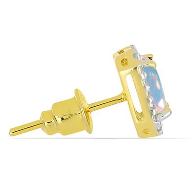 BUY 14K GOLD NATURAL ETHIOPIAN OPAL GEMSTONE HALO EARRINGS WITH WHITE DIAMOND