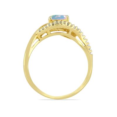BUY 14K GOLD NATURAL ETHIOPIAN OPAL GEMSTONE CLASSIC RING WITH WHITE DIAMOND