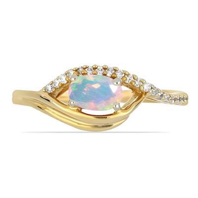 BUY 14K GOLD NATURAL ETHIOPIAN OPAL GEMSTONE CLASSIC RING WITH WHITE DIAMOND