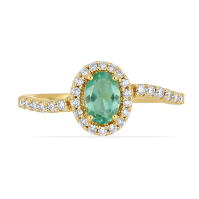 BUY 14K GOLD REAL EMERALD GEMSTONE WITH WHITE DIAMOND HALO RING