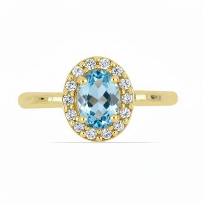 Bulk 14K Gold Oval Aquamarine Cluster Ring Diamond-Accented Oval Halo - Wholesale Diamond & Gemstone Ring Manufacturer UK